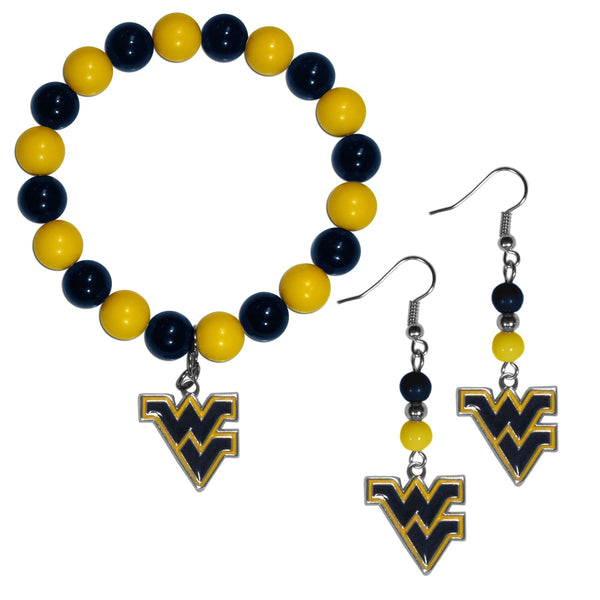 NCAA - W. Virginia Mountaineers Fan Bead Earrings and Bracelet Set-Jewelry & Accessories,Jewelry Sets,Fan Bead Earrings and Bracelet-JadeMoghul Inc.