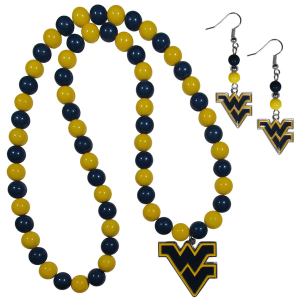 NCAA - W. Virginia Mountaineers Fan Bead Earrings and Necklace Set-Jewelry & Accessories,College Jewelry,W. Virginia Mountaineers Jewelry-JadeMoghul Inc.
