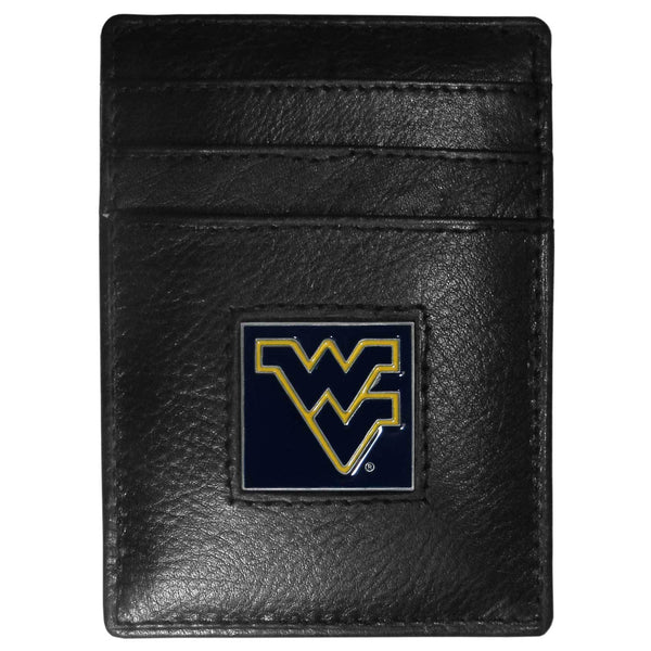 NCAA - W. Virginia Mountaineers Leather Money Clip/Cardholder Packaged in Gift Box-Wallets & Checkbook Covers,Money Clip/Cardholders,Gift Box Packaging,College Money Clip/Cardholders-JadeMoghul Inc.
