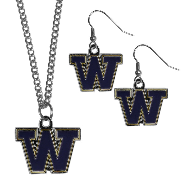 NCAA - Washington Huskies Dangle Earrings and Chain Necklace Set-Jewelry & Accessories,Jewelry Sets,Dangle Earrings & Chain Necklace-JadeMoghul Inc.
