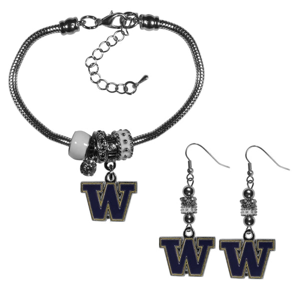 NCAA - Washington Huskies Euro Bead Earrings and Bracelet Set-Jewelry & Accessories,College Jewelry,Washington Huskies Jewelry-JadeMoghul Inc.
