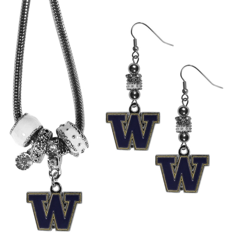 NCAA - Washington Huskies Euro Bead Earrings and Necklace Set-Jewelry & Accessories,College Jewelry,Washington Huskies Jewelry-JadeMoghul Inc.