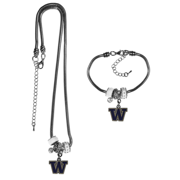 NCAA - Washington Huskies Euro Bead Necklace and Bracelet Set-Jewelry & Accessories,College Jewelry,Washington Huskies Jewelry-JadeMoghul Inc.