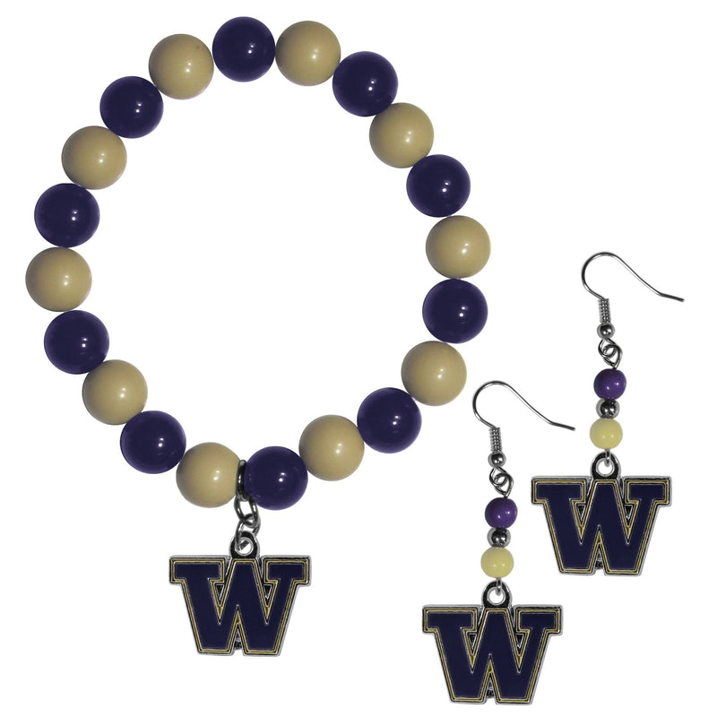 NCAA - Washington Huskies Fan Bead Earrings and Bracelet Set-Jewelry & Accessories,Jewelry Sets,Fan Bead Earrings and Bracelet-JadeMoghul Inc.