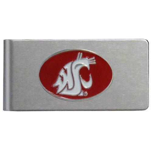 NCAA - Washington St. Cougars Brushed Metal Money Clip-Wallets & Checkbook Covers,Money Clips,Brushed Money Clips,College Brushed Money Clips-JadeMoghul Inc.