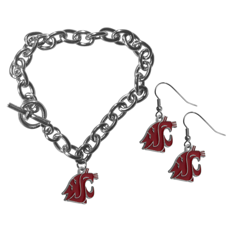 NCAA - Washington St. Cougars Chain Bracelet and Dangle Earring Set-Jewelry & Accessories,College Jewelry,Washington St. Cougars Jewelry-JadeMoghul Inc.
