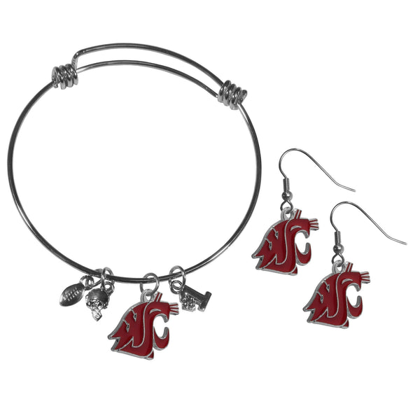 NCAA - Washington St. Cougars Dangle Earrings and Charm Bangle Bracelet Set-Jewelry & Accessories,College Jewelry,Washington St. Cougars Jewelry-JadeMoghul Inc.