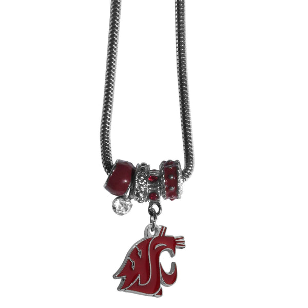 NCAA - Washington St. Cougars Euro Bead Necklace-Jewelry & Accessories,Necklaces,Euro Bead Necklaces,College Euro Bead Necklaces-JadeMoghul Inc.