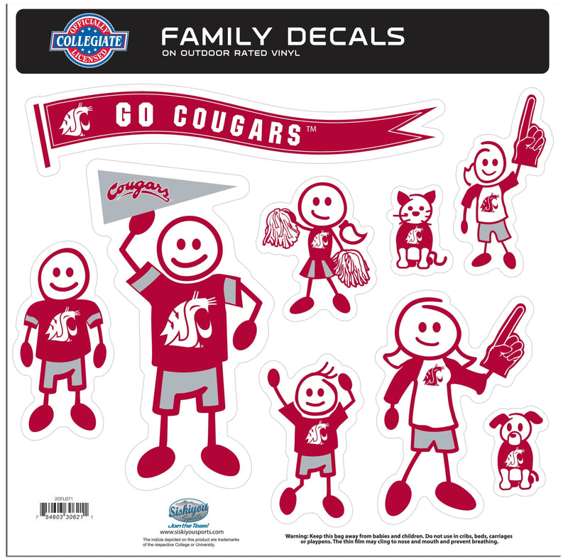 NCAA - Washington St. Cougars Family Decal Set Large-Automotive Accessories,Decals,Family Character Decals,Large Family Decals,College Large Family Decals-JadeMoghul Inc.