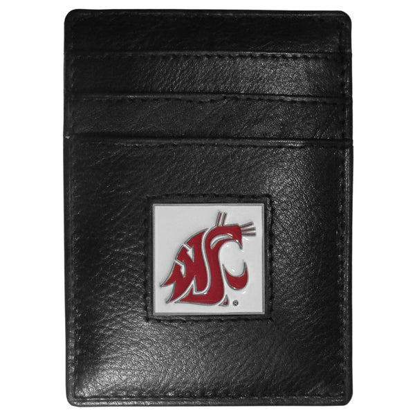 NCAA - Washington St. Cougars Leather Money Clip/Cardholder Packaged in Gift Box-Wallets & Checkbook Covers,Money Clip/Cardholders,Gift Box Packaging,College Money Clip/Cardholders-JadeMoghul Inc.
