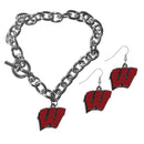 NCAA - Wisconsin Badgers Chain Bracelet and Dangle Earring Set-Jewelry & Accessories,College Jewelry,Wisconsin Badgers Jewelry-JadeMoghul Inc.