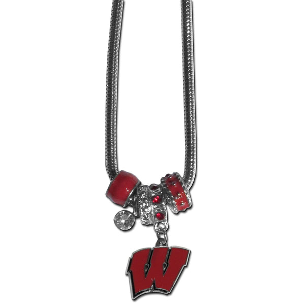 NCAA - Wisconsin Badgers Euro Bead Necklace-Jewelry & Accessories,Necklaces,Euro Bead Necklaces,College Euro Bead Necklaces-JadeMoghul Inc.