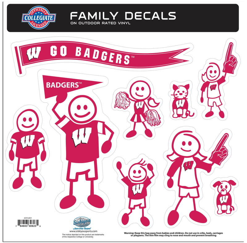 NCAA - Wisconsin Badgers Family Decal Set Large-Automotive Accessories,Decals,Family Character Decals,Large Family Decals,College Large Family Decals-JadeMoghul Inc.