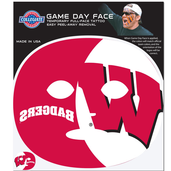 NCAA - Wisconsin Badgers Game Face Temporary Tattoo-Tailgating & BBQ Accessories,Game Day Face Temporary Tattoos,College Game Day Faces-JadeMoghul Inc.