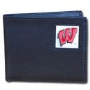 NCAA - Wisconsin Badgers Leather Bi-fold Wallet Packaged in Gift Box-Wallets & Checkbook Covers,Bi-fold Wallets,Gift Box Packaging,College Bi-fold Wallets-JadeMoghul Inc.