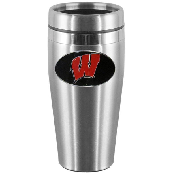 NCAA - Wisconsin Badgers Steel Travel Mug-Beverage Ware,Travel Mugs,Steel Travel Mugs w/Handle,College Steel Travel Mugs with Handle-JadeMoghul Inc.