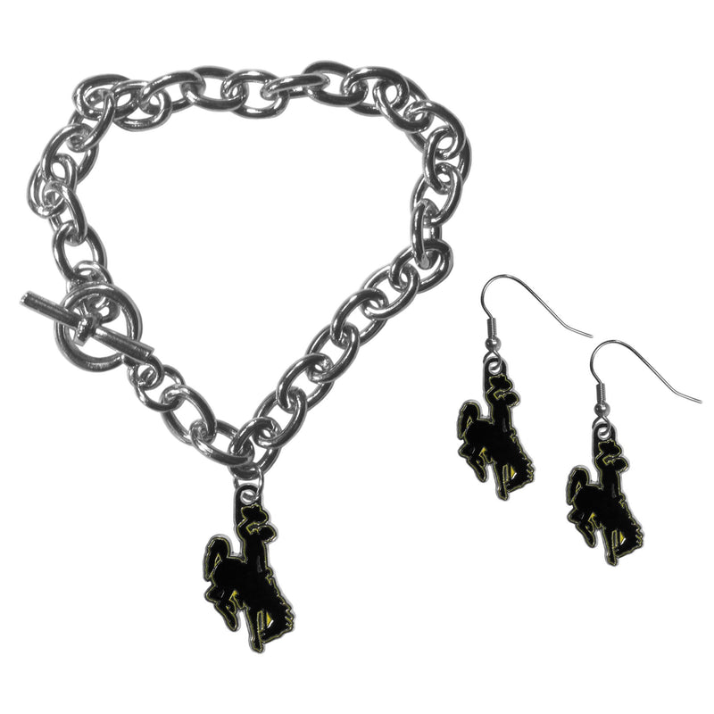 NCAA - Wyoming Cowboy Chain Bracelet and Dangle Earring Set-Jewelry & Accessories,College Jewelry,Wyoming Cowboy Jewelry-JadeMoghul Inc.