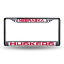 Black License Plate Frame Nebraska "Huskers" Laser Chrome Frame