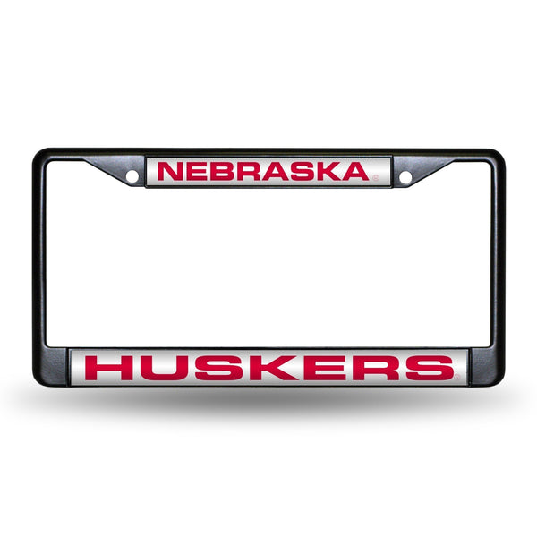 Black License Plate Frame Nebraska "Huskers" Laser Chrome Frame