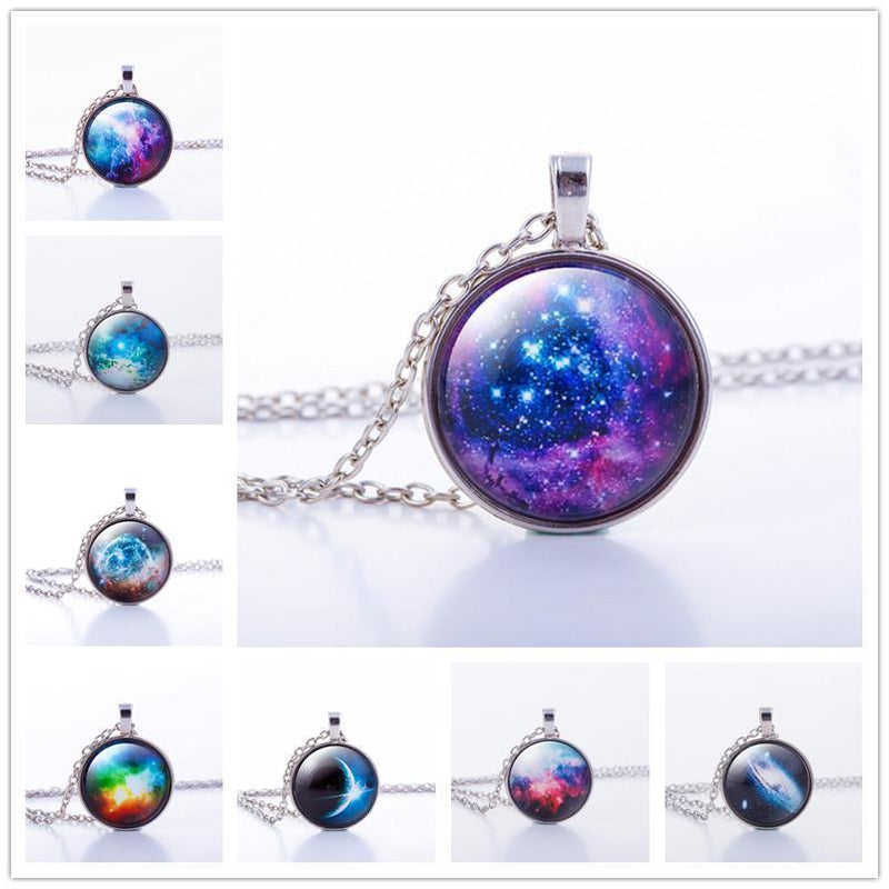 Nebula Space Pendant Necklace Glass Cabochon Sliver Chain Vintage Choker Statement Necklaces Fashion Women Jewelry Gift-1-JadeMoghul Inc.