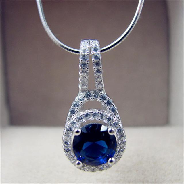 Necklace Pendants For Women Luxury Fine Sterling Silver Jewelry Blue/White Round Cubic Zirconia Stone Pendant Bijoux No Chain-CCN143b-JadeMoghul Inc.