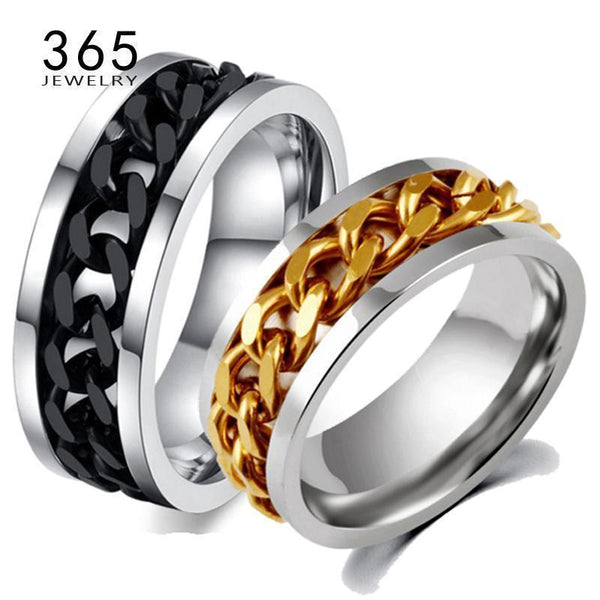 Never Fade Jewelry Stainless Steel Mens Wedding Rock Punk Biker Ring Gold Titanium Black Chain Spinner Rings For Men Gift-11-Gold Chain-JadeMoghul Inc.