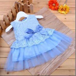 New 2014 girls princess dress/Multi-colored lace tutu dress/Elegant girl dress with bowknot/Summer hot sale-Blue-0-3 months-JadeMoghul Inc.