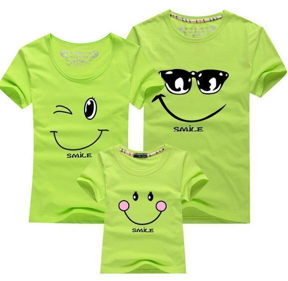 New 2017 Cotton Family Matching T Shirt Smiling Face Shirt Short Sleeves Matching Clothes Fashion Family Outfit Set Tees Tops-Army Green-Mother M-JadeMoghul Inc.