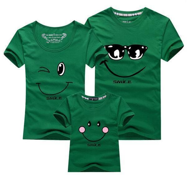 New 2017 Cotton Family Matching T Shirt Smiling Face Shirt Short Sleeves Matching Clothes Fashion Family Outfit Set Tees Tops-Green-Mother M-JadeMoghul Inc.