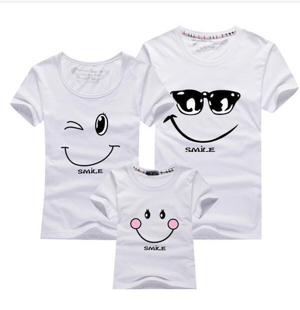 New 2017 Cotton Family Matching T Shirt Smiling Face Shirt Short Sleeves Matching Clothes Fashion Family Outfit Set Tees Tops-Pink-Mother M-JadeMoghul Inc.