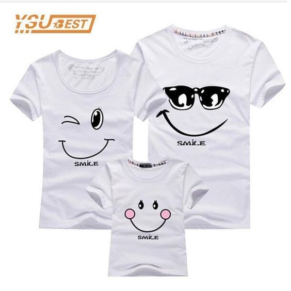 New 2017 Cotton Family Matching T Shirt Smiling Face Shirt Short Sleeves Matching Clothes Fashion Family Outfit Set Tees Tops-Pink-Mother M-JadeMoghul Inc.