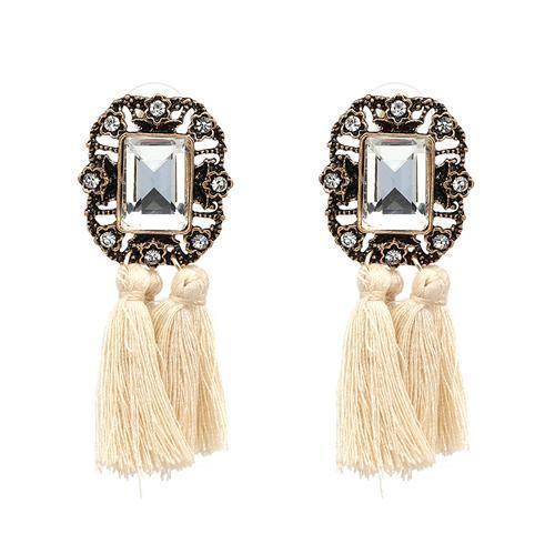 New 2017 fashion jewelry hot sale women crysta vintage tassel statement bib stud Earrings for women jewelry Factory Price-beige-JadeMoghul Inc.