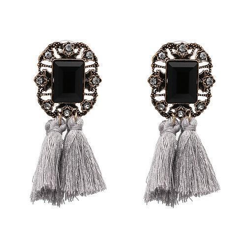 New 2017 fashion jewelry hot sale women crysta vintage tassel statement bib stud Earrings for women jewelry Factory Price-black with gray-JadeMoghul Inc.