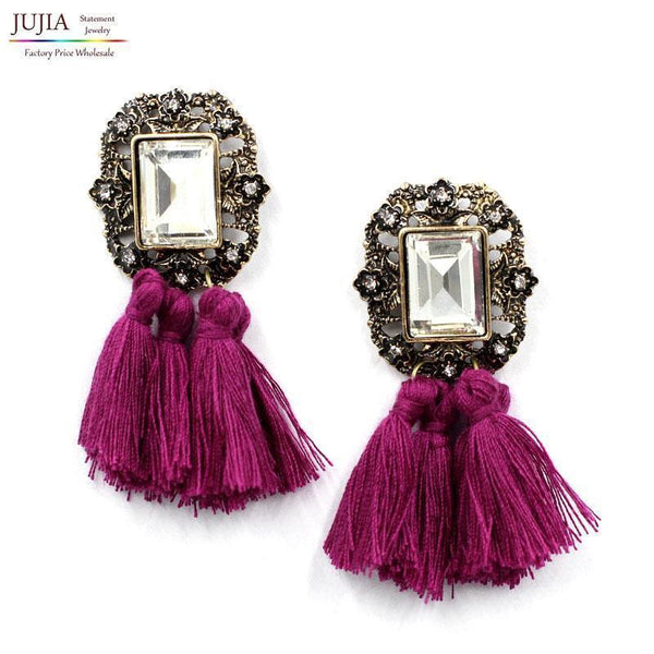 New 2017 fashion jewelry hot sale women crysta vintage tassel statement bib stud Earrings for women jewelry Factory Price-black-JadeMoghul Inc.