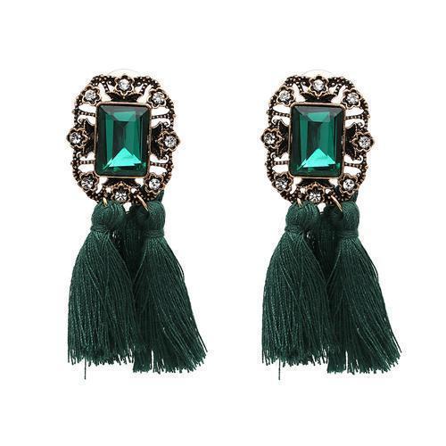 New 2017 fashion jewelry hot sale women crysta vintage tassel statement bib stud Earrings for women jewelry Factory Price-green with green-JadeMoghul Inc.
