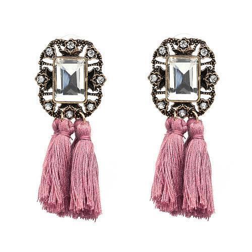 New 2017 fashion jewelry hot sale women crysta vintage tassel statement bib stud Earrings for women jewelry Factory Price-pink-JadeMoghul Inc.