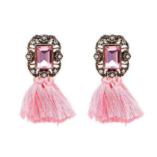 New 2017 fashion jewelry hot sale women crysta vintage tassel statement bib stud Earrings for women jewelry Factory Price-pink with pink-JadeMoghul Inc.