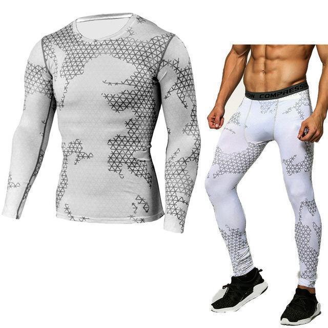 New 2017 Fitness Men Sets Camouflage Compression Shirts + Leggings Base Layer Crossfit Brand Long Sleeve T Shirt Clothing-TK104-S-JadeMoghul Inc.