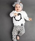 New 2017 Infant clothing baby clothes long-sleeved Cartoon penguin T-shirt+pants+headband 3pcs newborn baby girls clothing sets-White-3M-JadeMoghul Inc.