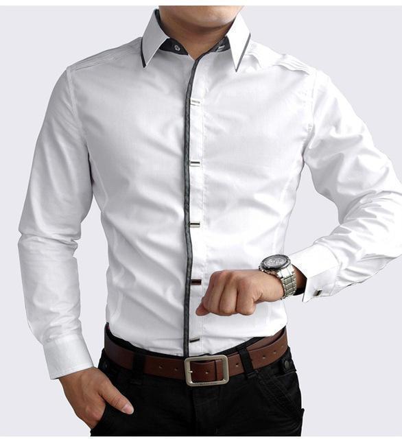 New 2017 Spring Autumn Cotton Dress Shirts High Quality Mens Casual Shirt,Casual Men Plus SizeXXXL Slim Fit Social Shirts-White-M-JadeMoghul Inc.