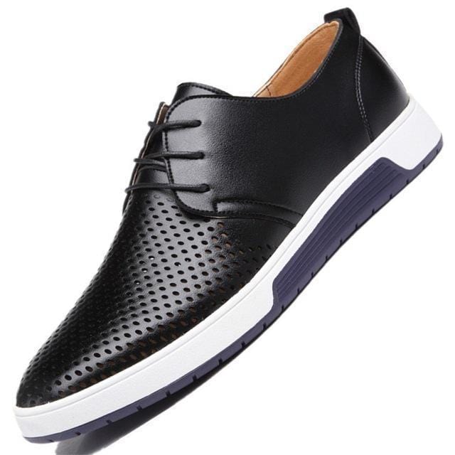 New 2017 Summer Brand Casual Men Shoes Mens Flats Luxury Genuine Leather Shoes Man Breathing Holes Oxford Big Size Leisure Shoes-black-5.5-JadeMoghul Inc.