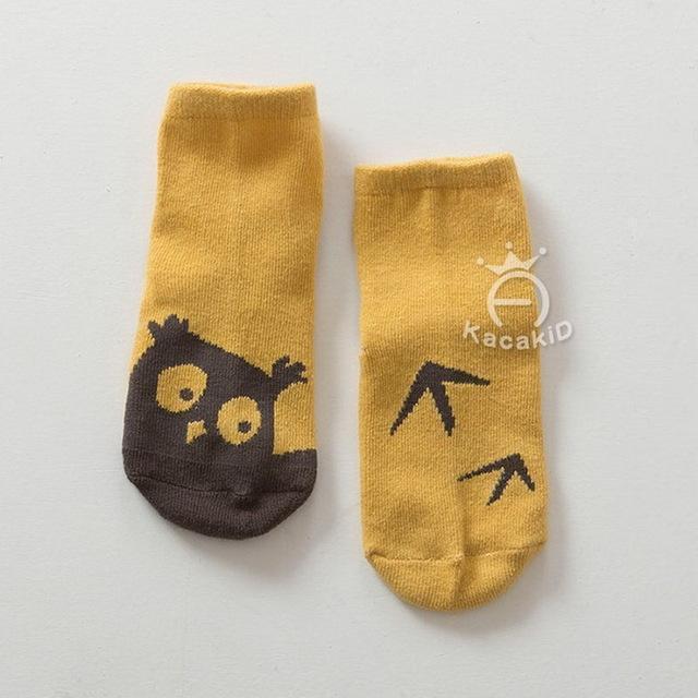 New Arrival Free Shipping Newborn Socks 100% Cotton Baby Cartoon Socks Non-slip Infant Cotton Socks-Yellow Owl-3M-JadeMoghul Inc.