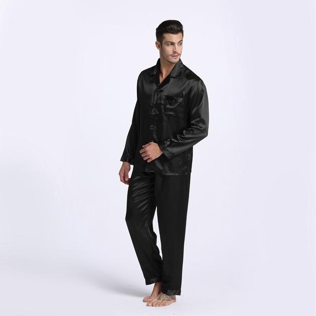 New Arrival Men Stain Silk Pajama Set / Modern Style Silk Nightgown-Black-M-JadeMoghul Inc.