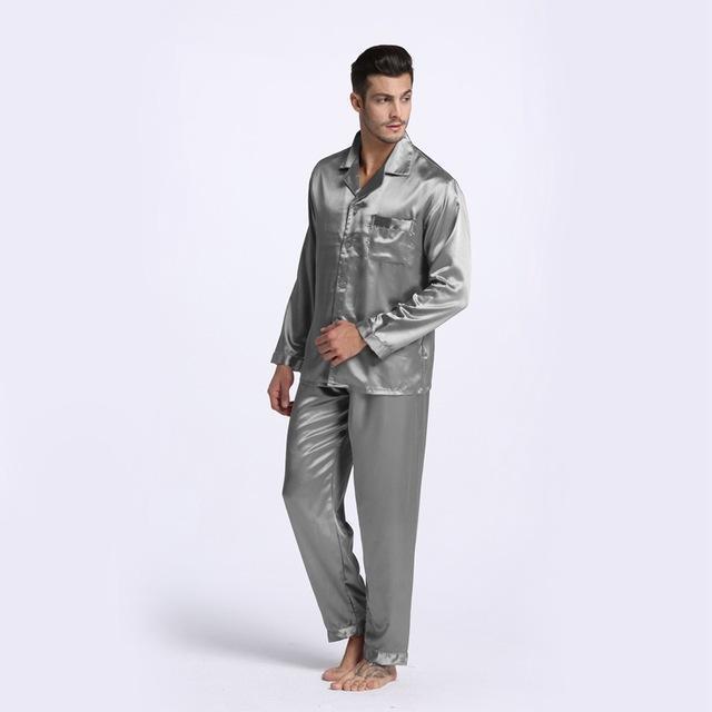 New Arrival Men Stain Silk Pajama Set / Modern Style Silk Nightgown-Gray-M-JadeMoghul Inc.