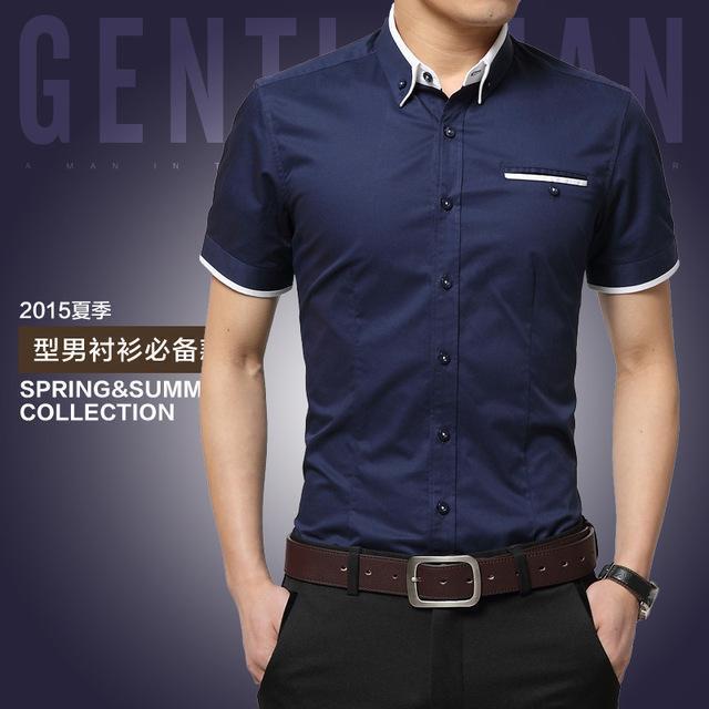 New Arrival Men's Summer Business Short Sleeves Turn-down Collar Shirt-Dark Blue-4XL-JadeMoghul Inc.
