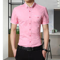 New Arrival Men's Summer Business Short Sleeves Turn-down Collar Shirt-Pink-4XL-JadeMoghul Inc.