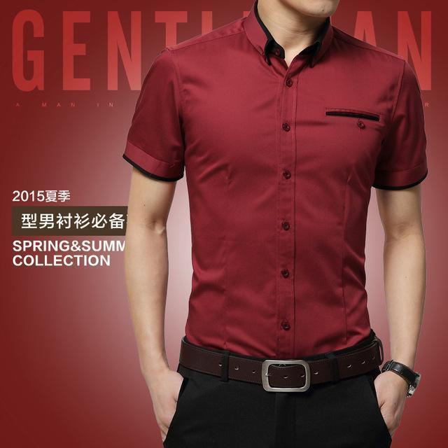 New Arrival Men's Summer Business Short Sleeves Turn-down Collar Shirt-Red-4XL-JadeMoghul Inc.