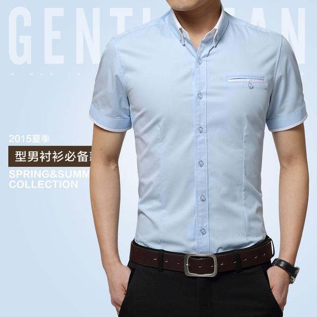 New Arrival Men's Summer Business Short Sleeves Turn-down Collar Shirt-Sky Blue-4XL-JadeMoghul Inc.