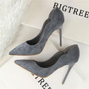 New Arrival Sexy Pointed Toe Office Shoes Women's Concise Solid Flock Shallow High Heels 10cm Shoes Women Fashion-Gray-6-JadeMoghul Inc.