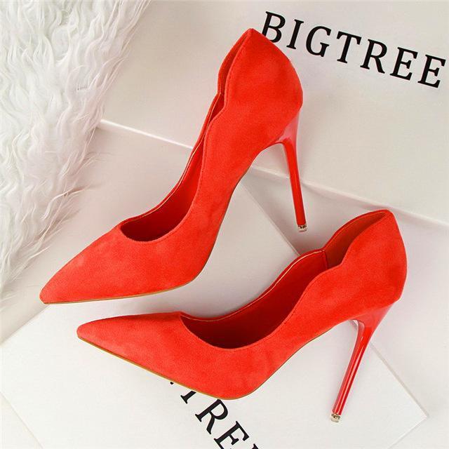 New Arrival Sexy Pointed Toe Office Shoes Women's Concise Solid Flock Shallow High Heels 10cm Shoes Women Fashion-Orange-6-JadeMoghul Inc.